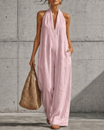 Candela | Halter Wide-Leg Overalls with Pockets