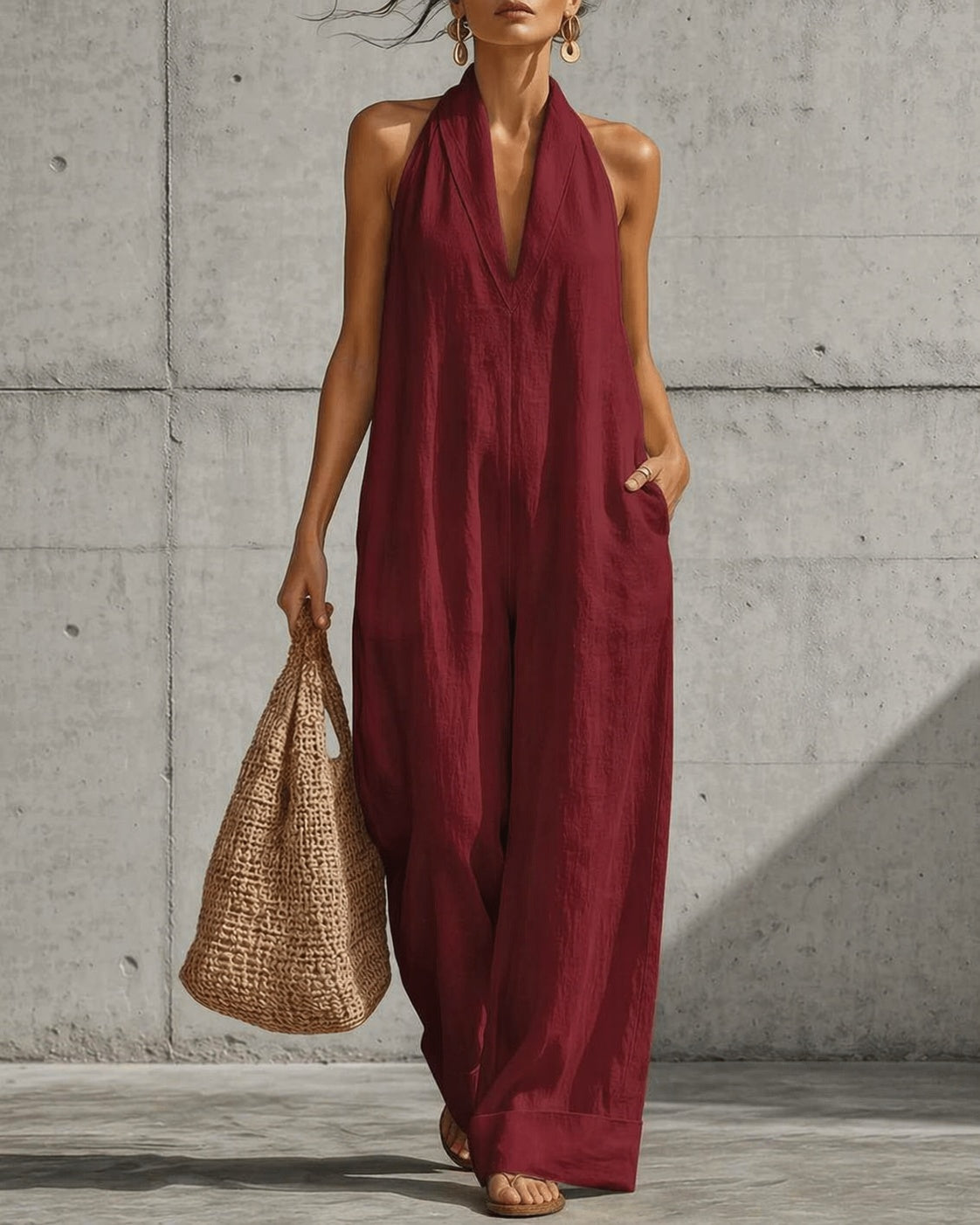 Candela | Halter Wide-Leg Overalls with Pockets