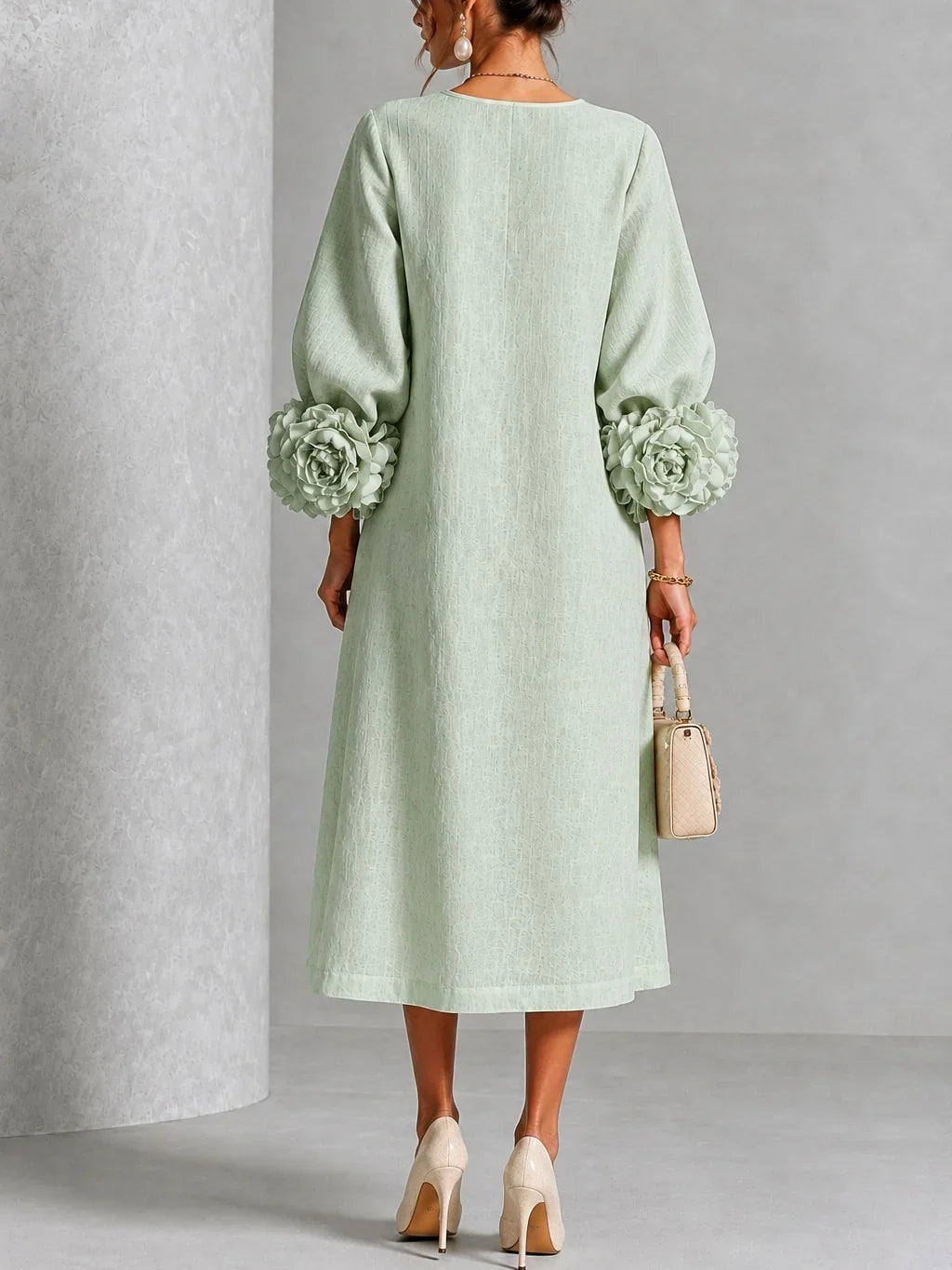 Rose | Floral Button-down Midi Dress With Striking Floral Cuffs