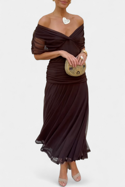 Florendra | Draped Maxi Dress with Convertible Neckline