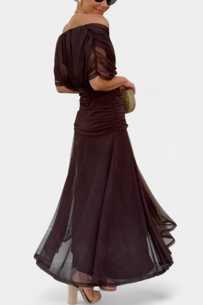 Florendra | Draped Maxi Dress with Convertible Neckline