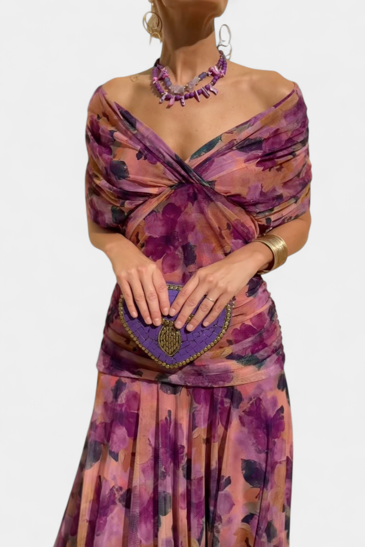 Florendra | Draped Maxi Dress with Convertible Neckline