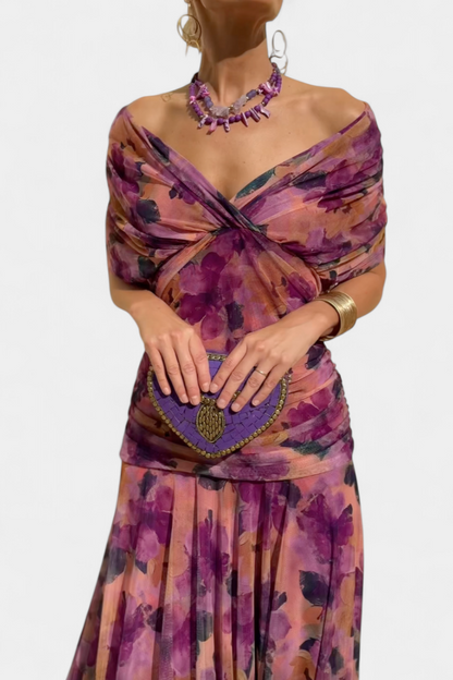 Florendra | Draped Maxi Dress with Convertible Neckline