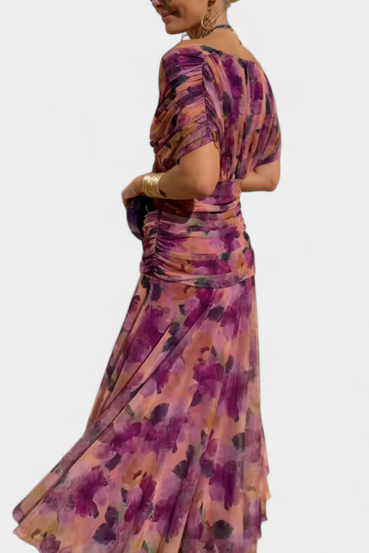 Florendra | Draped Maxi Dress with Convertible Neckline