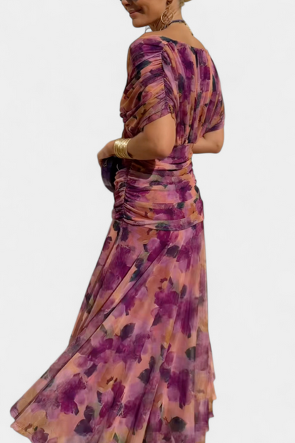 Florendra | Draped Maxi Dress with Convertible Neckline