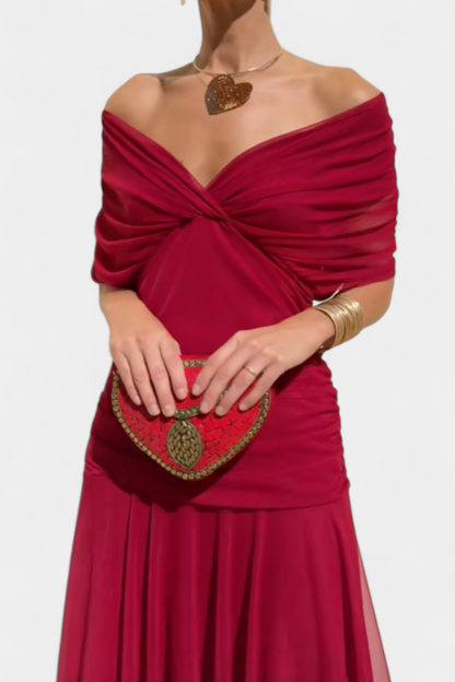 Florendra | Draped Maxi Dress with Convertible Neckline
