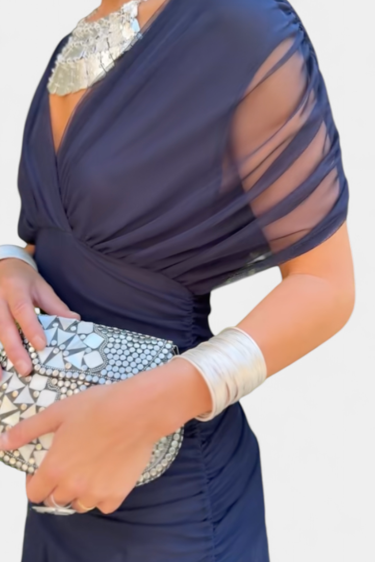 Florendra | Draped Maxi Dress with Convertible Neckline