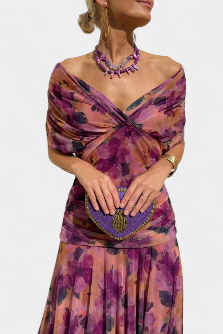 Florendra | Draped Maxi Dress with Convertible Neckline