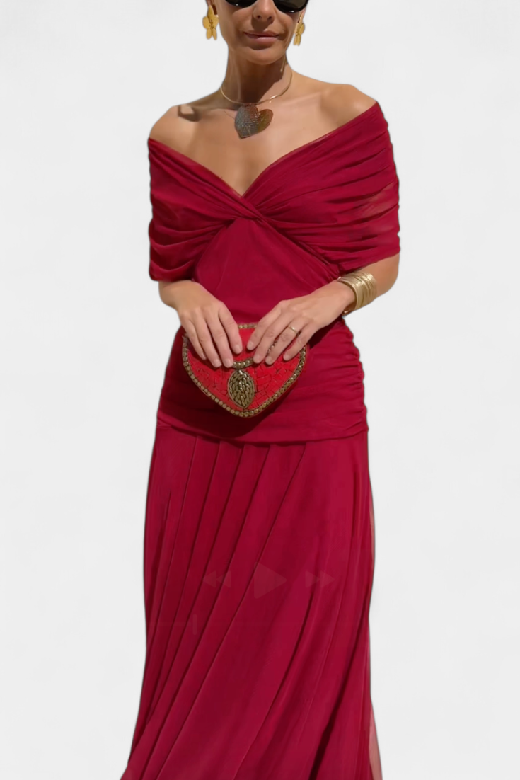 Florendra | Draped Maxi Dress with Convertible Neckline