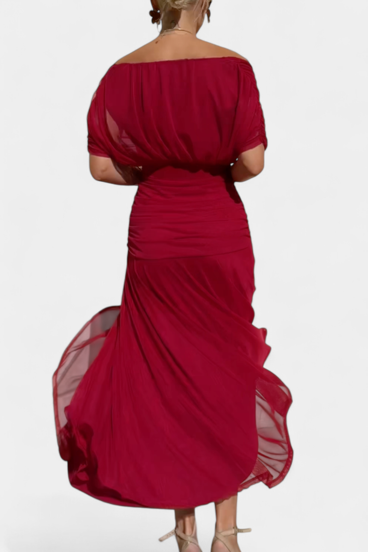Florendra | Draped Maxi Dress with Convertible Neckline