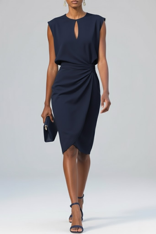Valentina | Asymmetric Midi Dress with Structured Shoulder