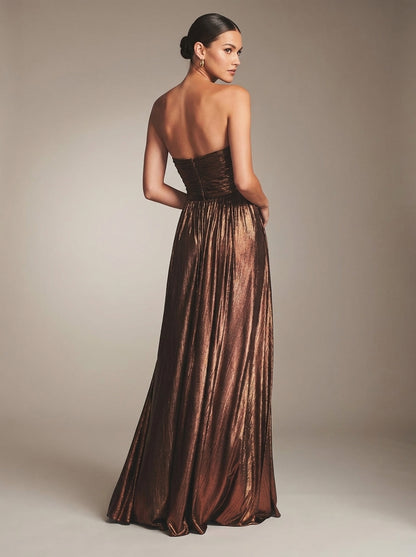Celeste | Vestido Largo Metalizado Plisado