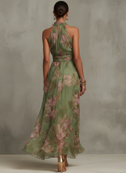Amila | Floral Chiffon Halter Maxi Dress