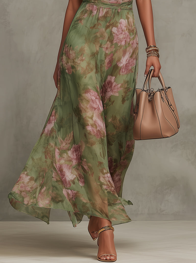Amila | Floral Chiffon Halter Maxi Dress