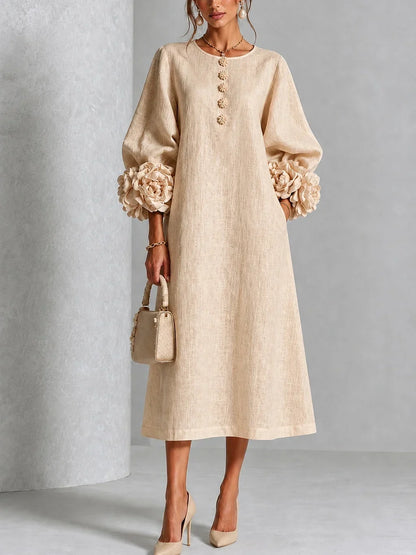 Rose | Floral Button-down Midi Dress With Striking Floral Cuffs