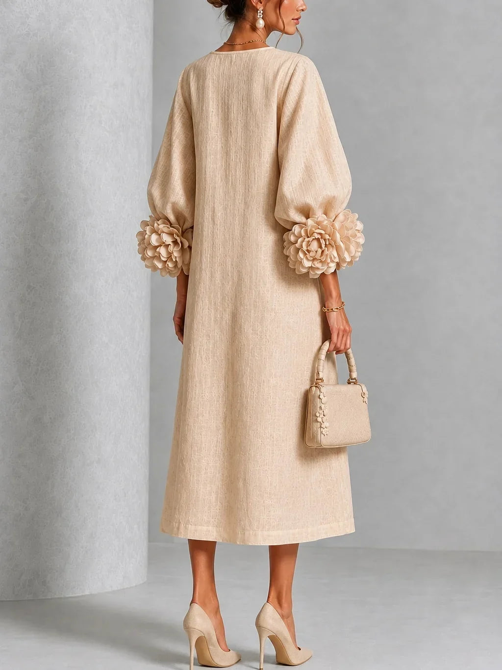 Rose | Floral Button-down Midi Dress With Striking Floral Cuffs