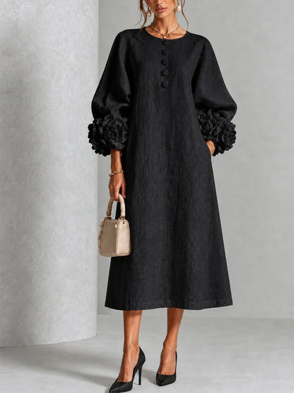 Rose | Floral Button-down Midi Dress With Striking Floral Cuffs
