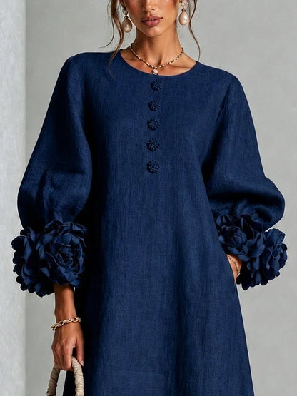Rose | Floral Button-down Midi Dress With Striking Floral Cuffs