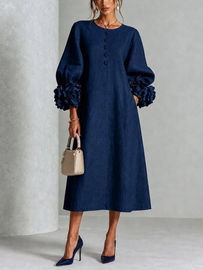 Rose | Floral Button-down Midi Dress With Striking Floral Cuffs