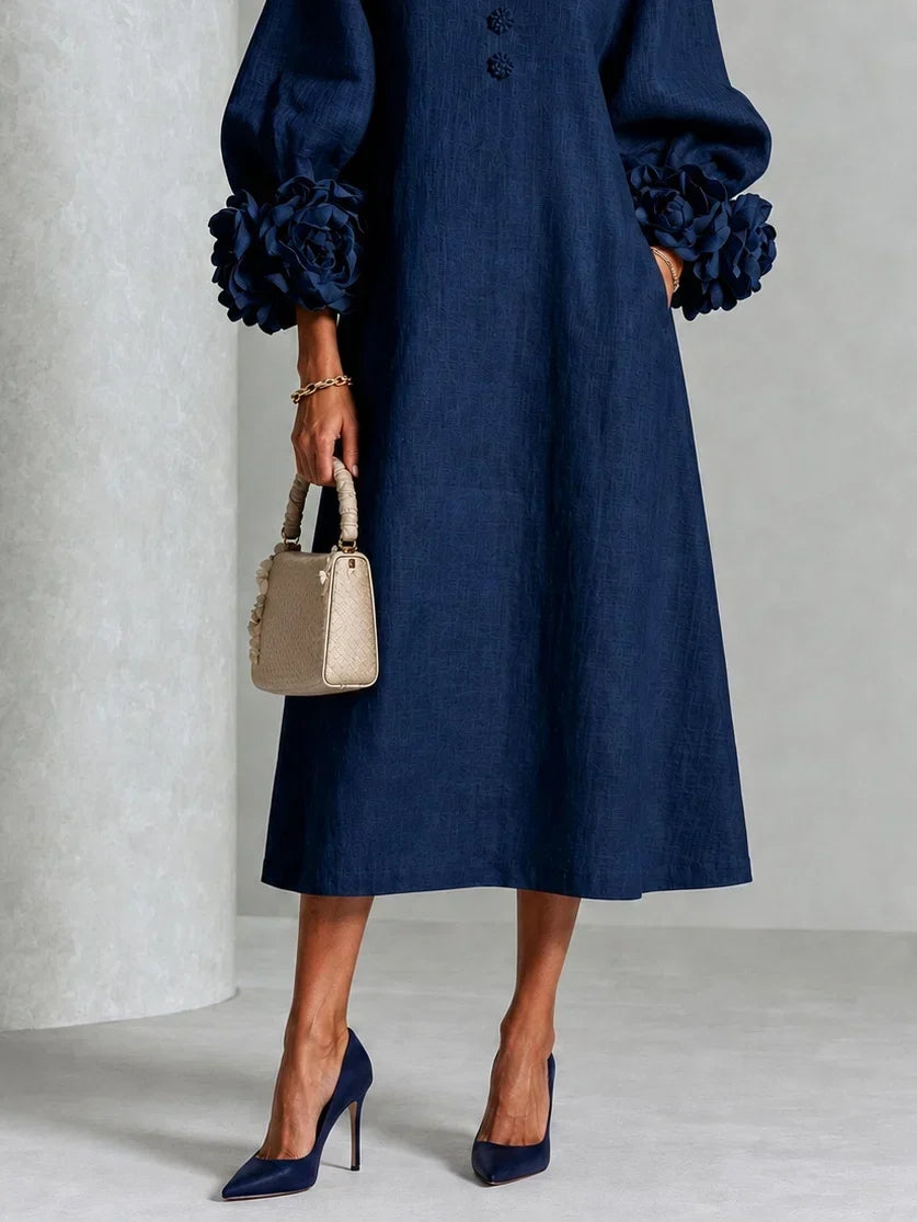 Rose | Floral Button-down Midi Dress With Striking Floral Cuffs