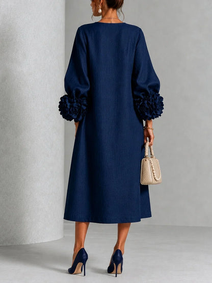 Rose | Floral Button-down Midi Dress With Striking Floral Cuffs