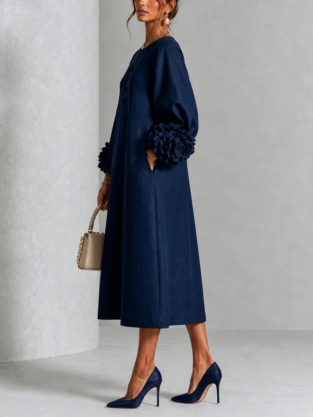 Rose | Floral Button-down Midi Dress With Striking Floral Cuffs