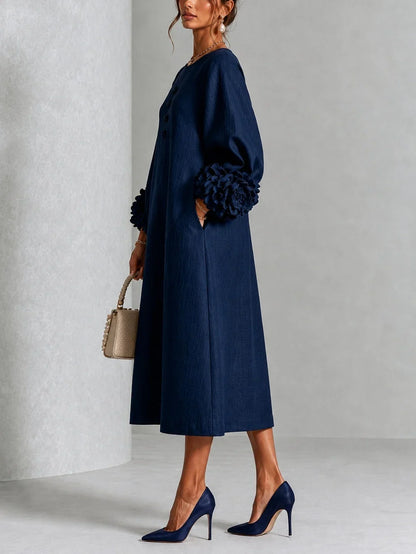 Rose | Floral Button-down Midi Dress With Striking Floral Cuffs