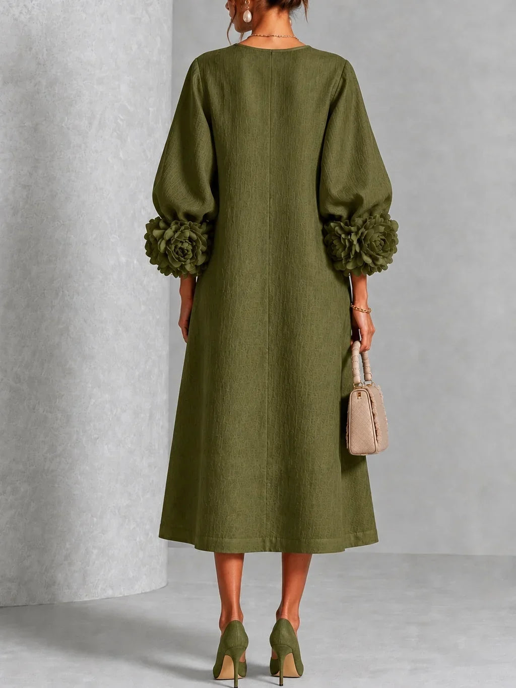 Rose | Floral Button-down Midi Dress With Striking Floral Cuffs