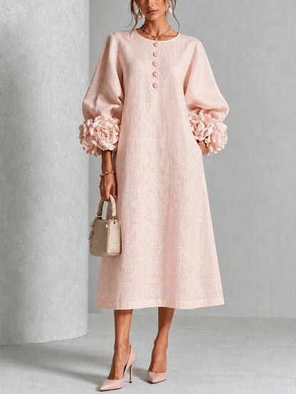 Rose | Floral Button-down Midi Dress With Striking Floral Cuffs
