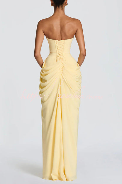 Cyra | Strapless Pleated Maxi Dress with Back Tie