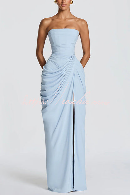 Cyra | Strapless Pleated Maxi Dress with Back Tie