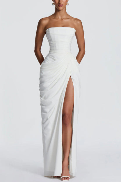 Cyra | Strapless Pleated Maxi Dress with Back Tie