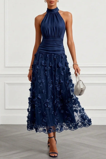 Beatriz | Vestido Midi de Tul con Aplicaciones Florales