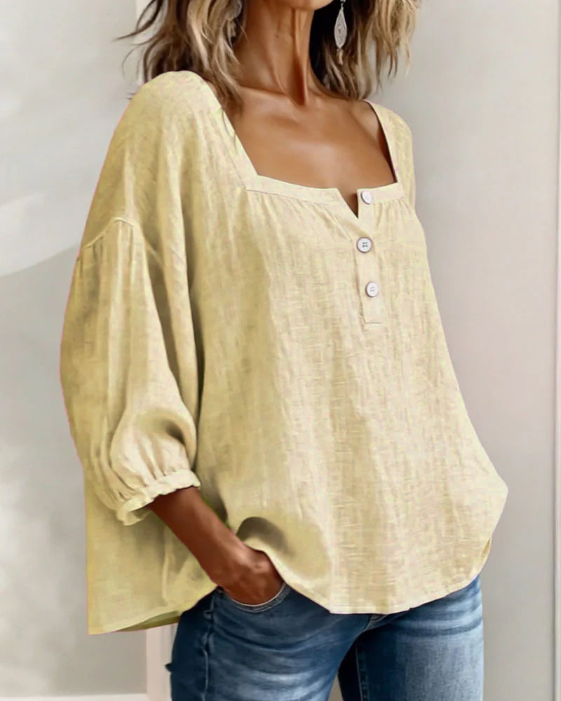 Olivia | Blusa de Lino y Algodón con Cuello Cuadrado