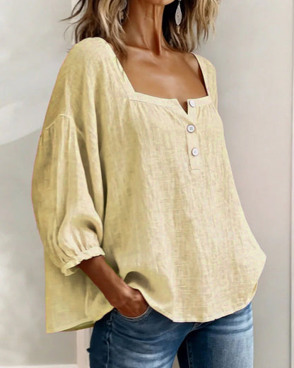Olivia | Blusa de Lino y Algodón con Cuello Cuadrado