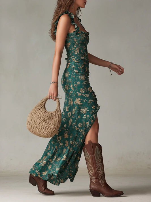 Giselle | Bohemian Printed Maxi Dress with Ruffled Sleeves