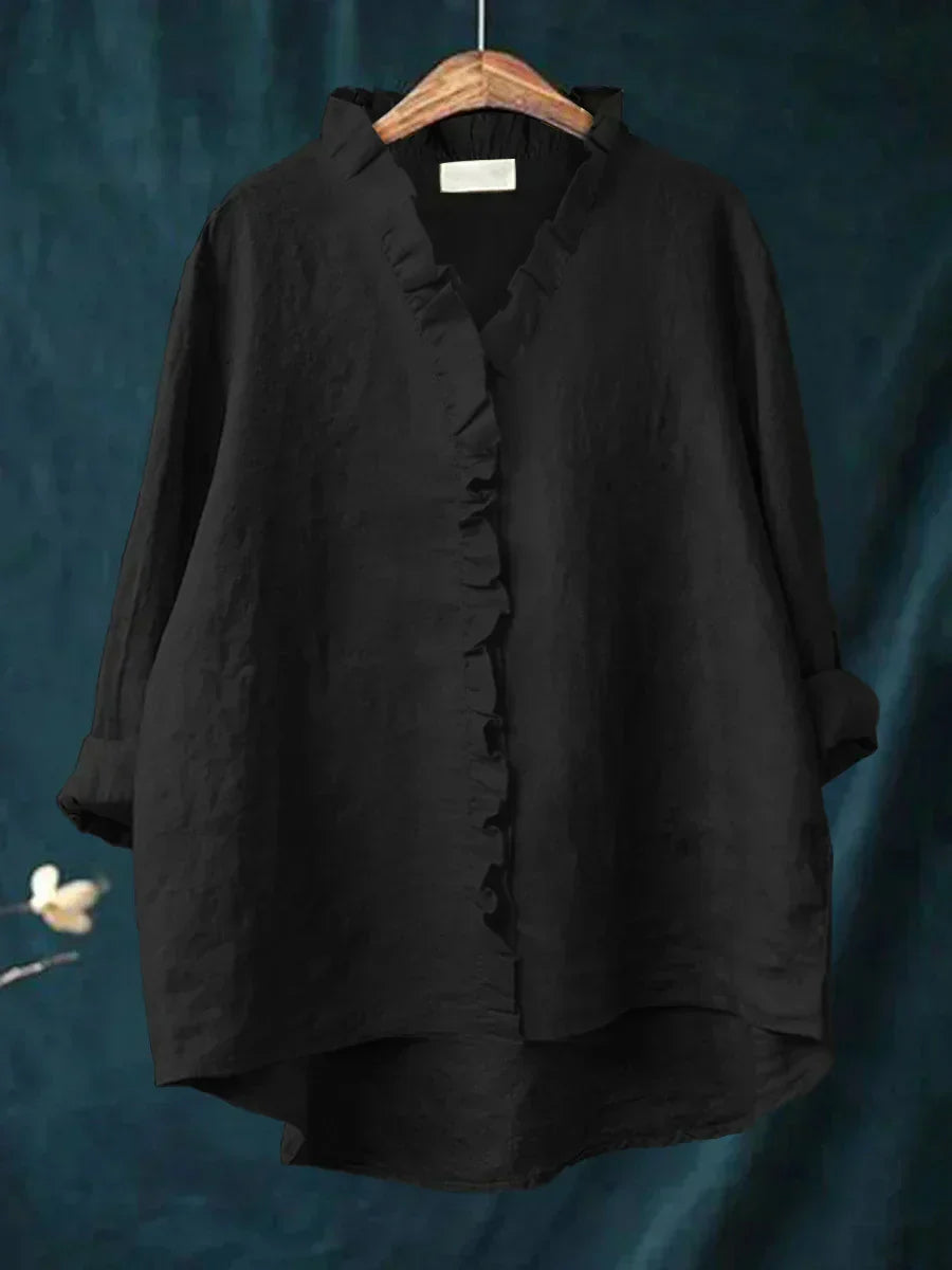 Cloe | Blusa de Lino con Chorrera y Corte Oversize