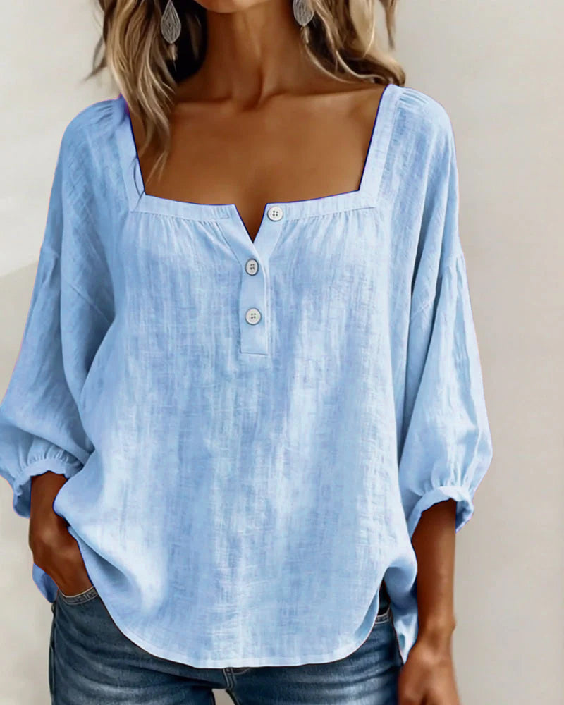 Olivia | Blusa de Lino y Algodón con Cuello Cuadrado
