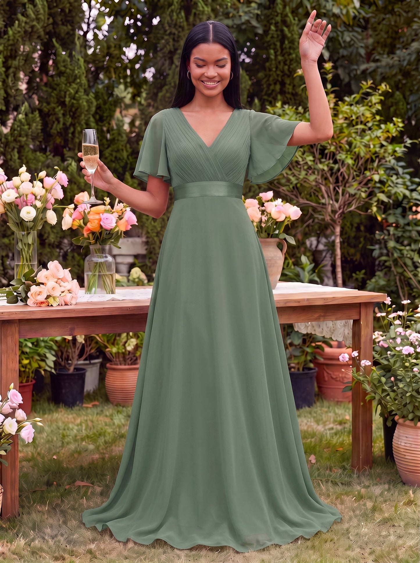 Mónica | Vestido Largo de Gasa con Talle Imperio