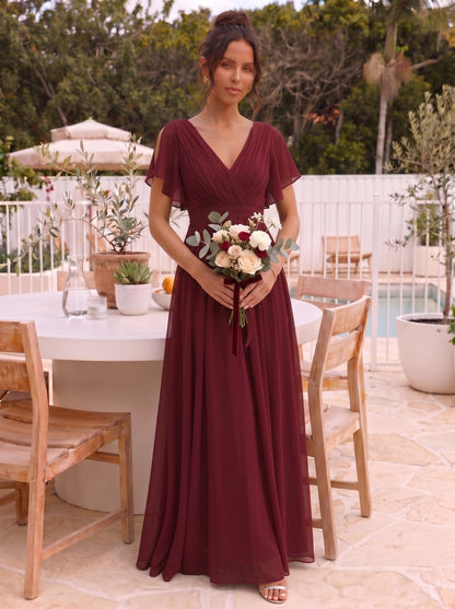Rosalía | Vestido Largo de Gasa Plisada con Manga Flotante