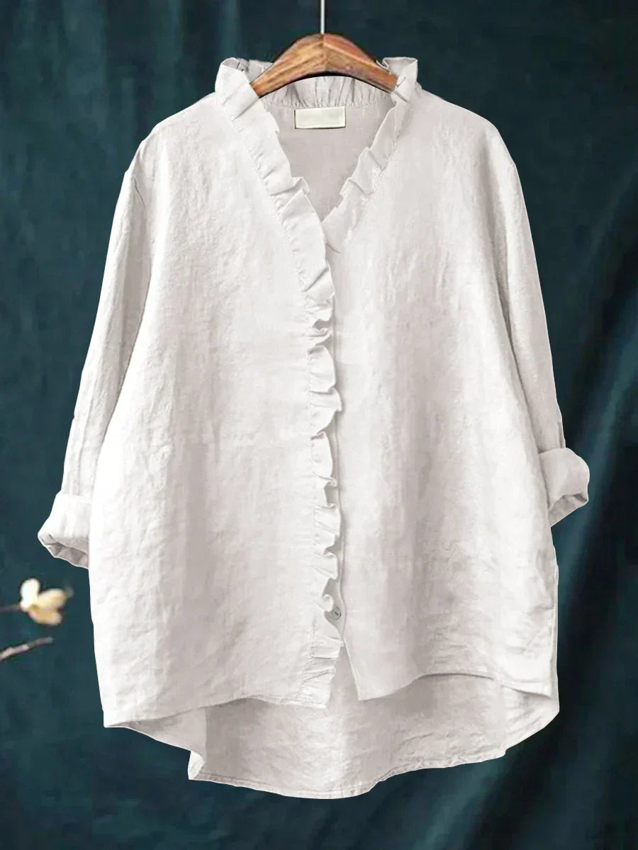 Cloe | Blusa de Lino con Chorrera y Corte Oversize