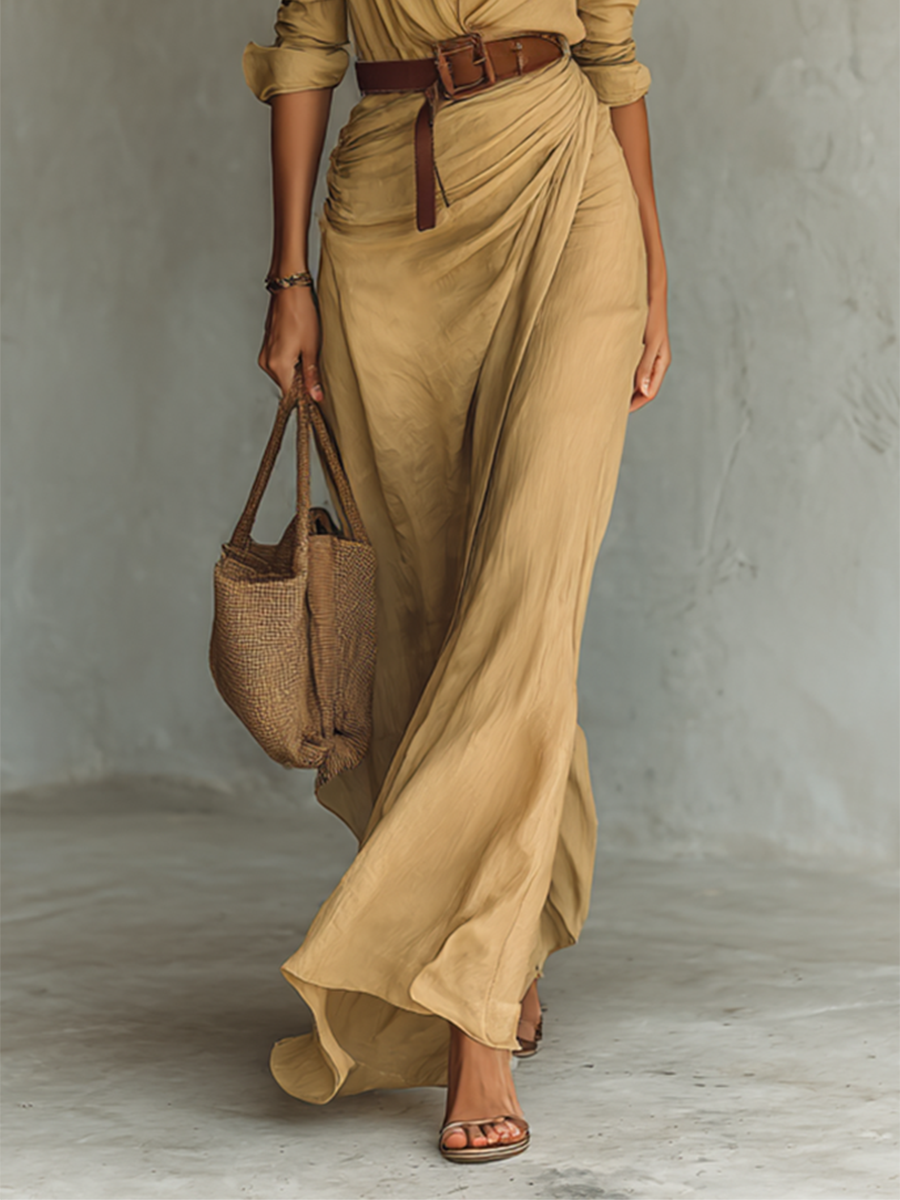 Elvira | Belted Lapel Maxi Dress
