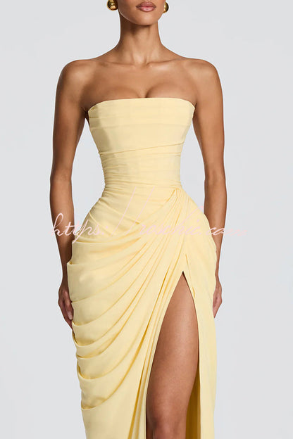 Cyra | Strapless Pleated Maxi Dress with Back Tie