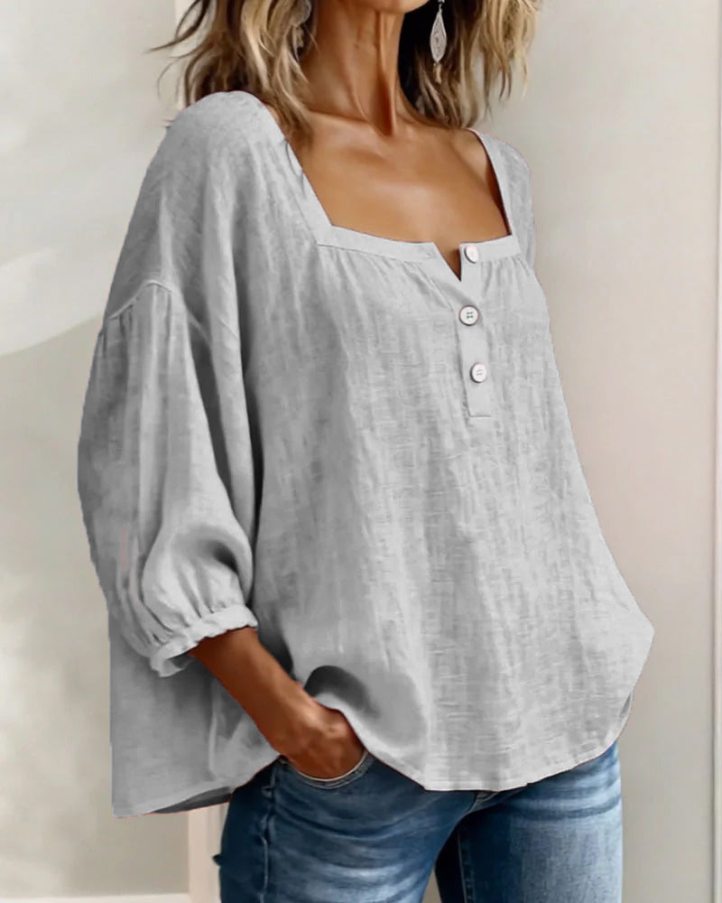 Olivia | Blusa de Lino y Algodón con Cuello Cuadrado