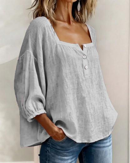 Olivia | Blusa de Lino y Algodón con Cuello Cuadrado