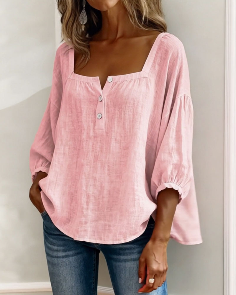 Olivia | Blusa de Lino y Algodón con Cuello Cuadrado