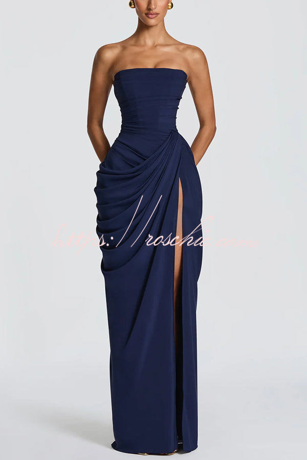 Cyra | Strapless Pleated Maxi Dress with Back Tie