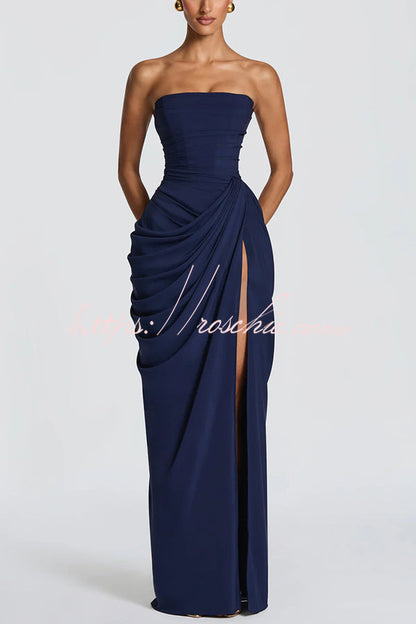Cyra | Strapless Pleated Maxi Dress with Back Tie