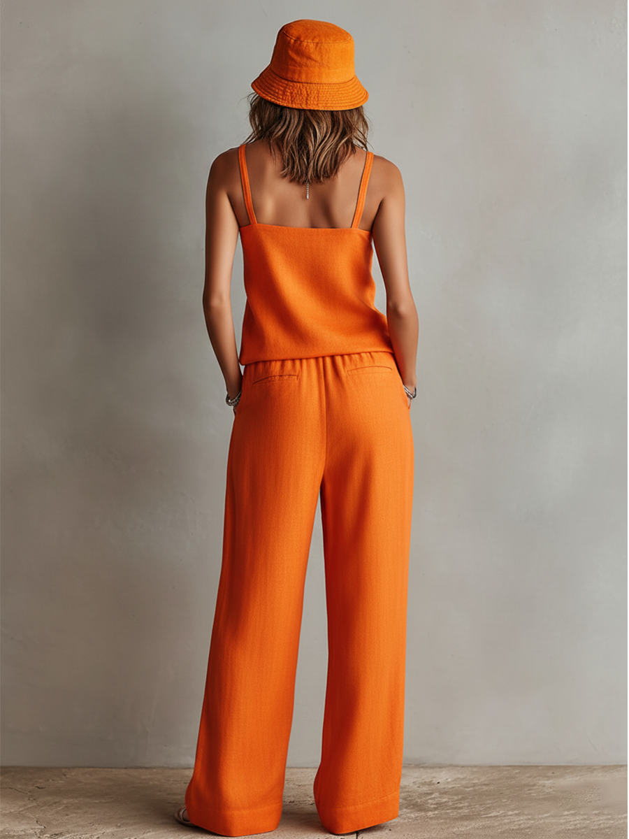 Sofía | Conjunto de Lino con Escote Cuadrado y Pantalón de Pernera Ancha