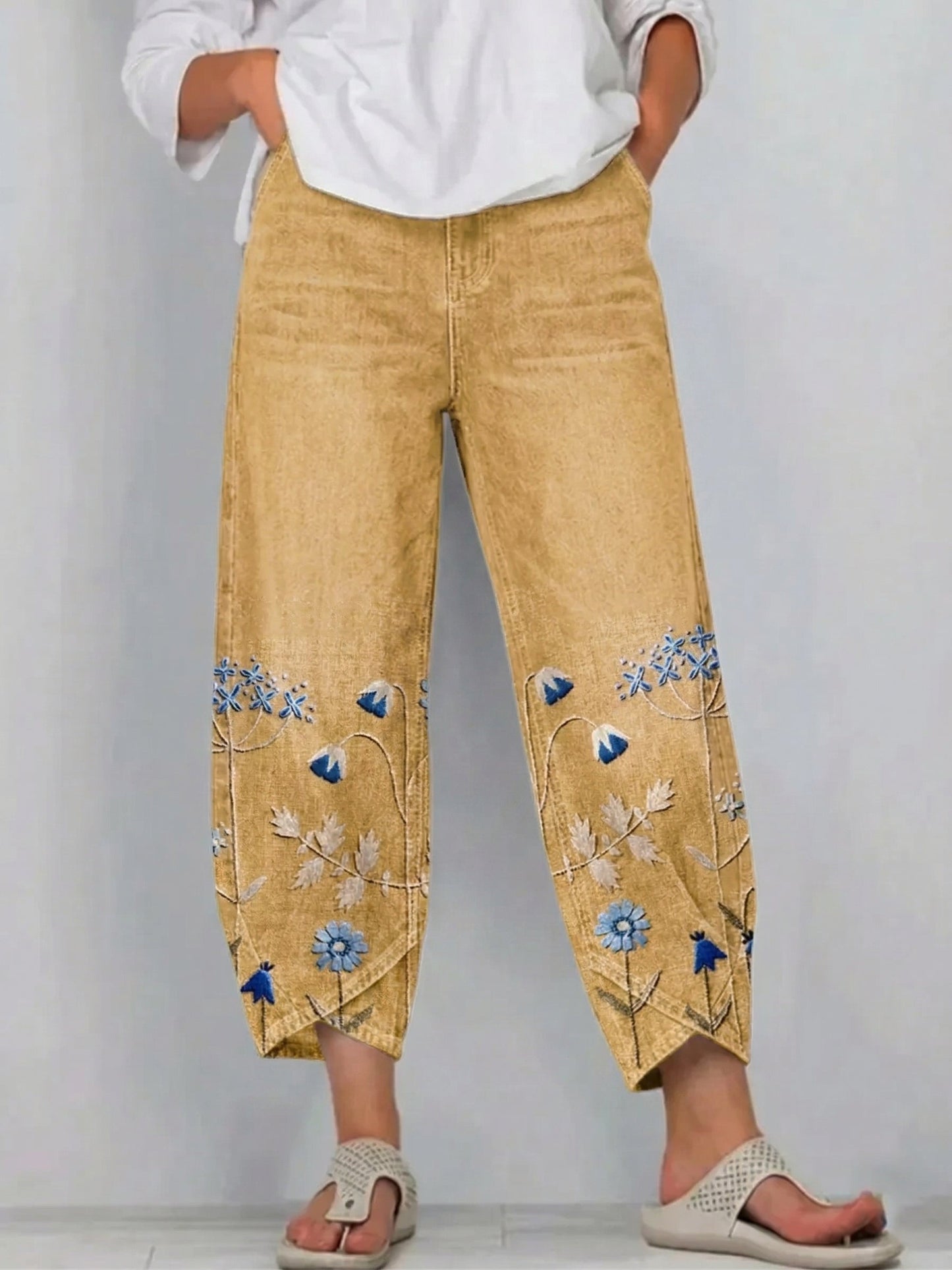 Fiorella | Pantalón Barrel de Algodón con Bordado Botánico